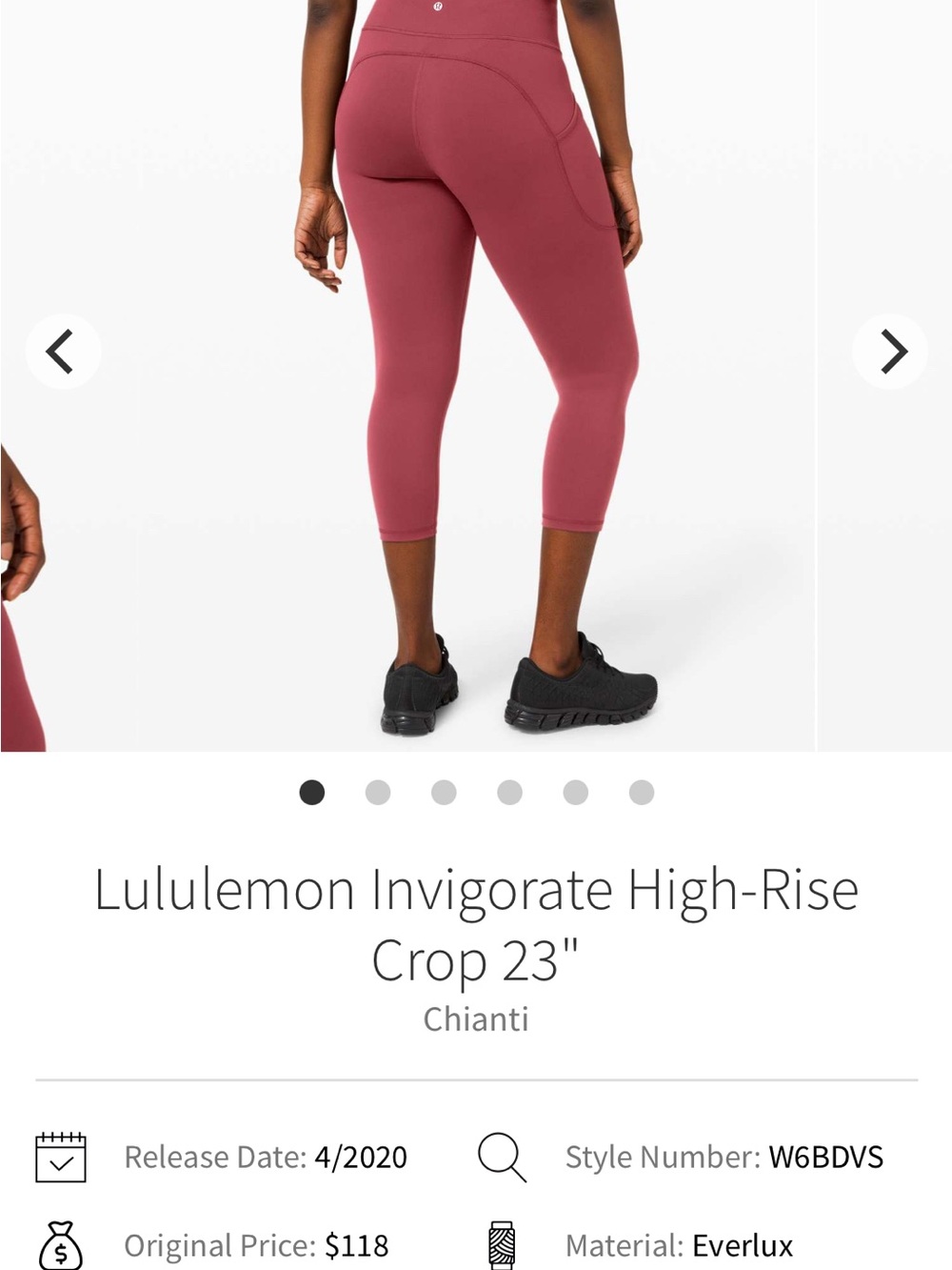 Lululemon Invigorate High Rise Tights Leggings Size 4 Chianti Tiny Flaw Cropped - Picture 2 of 12